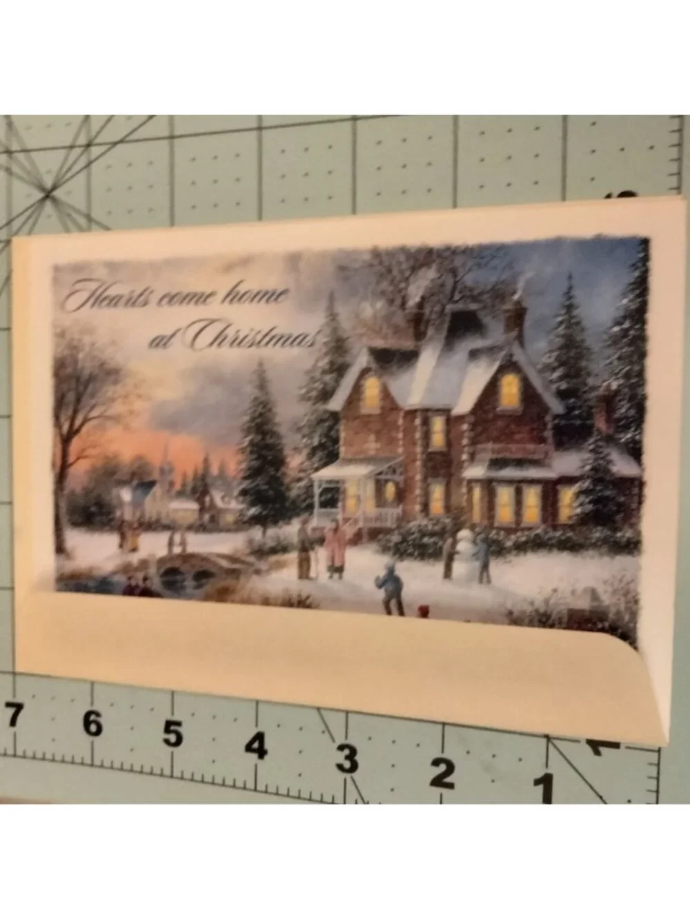 Christian Christmas Card Hearts Come Home Winter Village Bible Verse 1 John 4 9